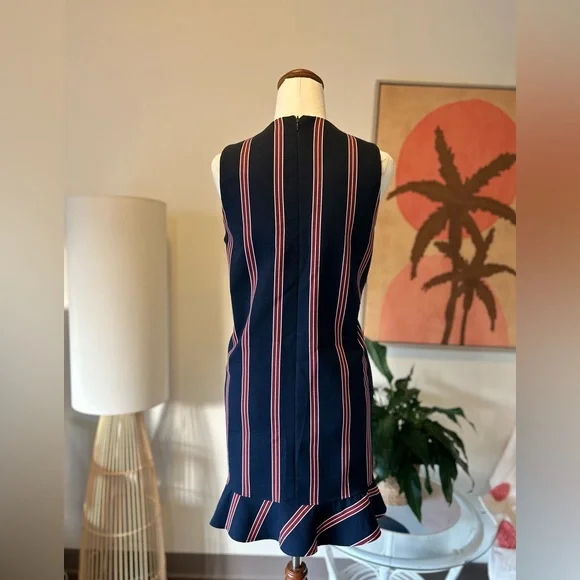 Zara Trafaluc Collection Striped Shift Dress Ruffle Hem Red Blue Sleeveless - Picture 6 of 6